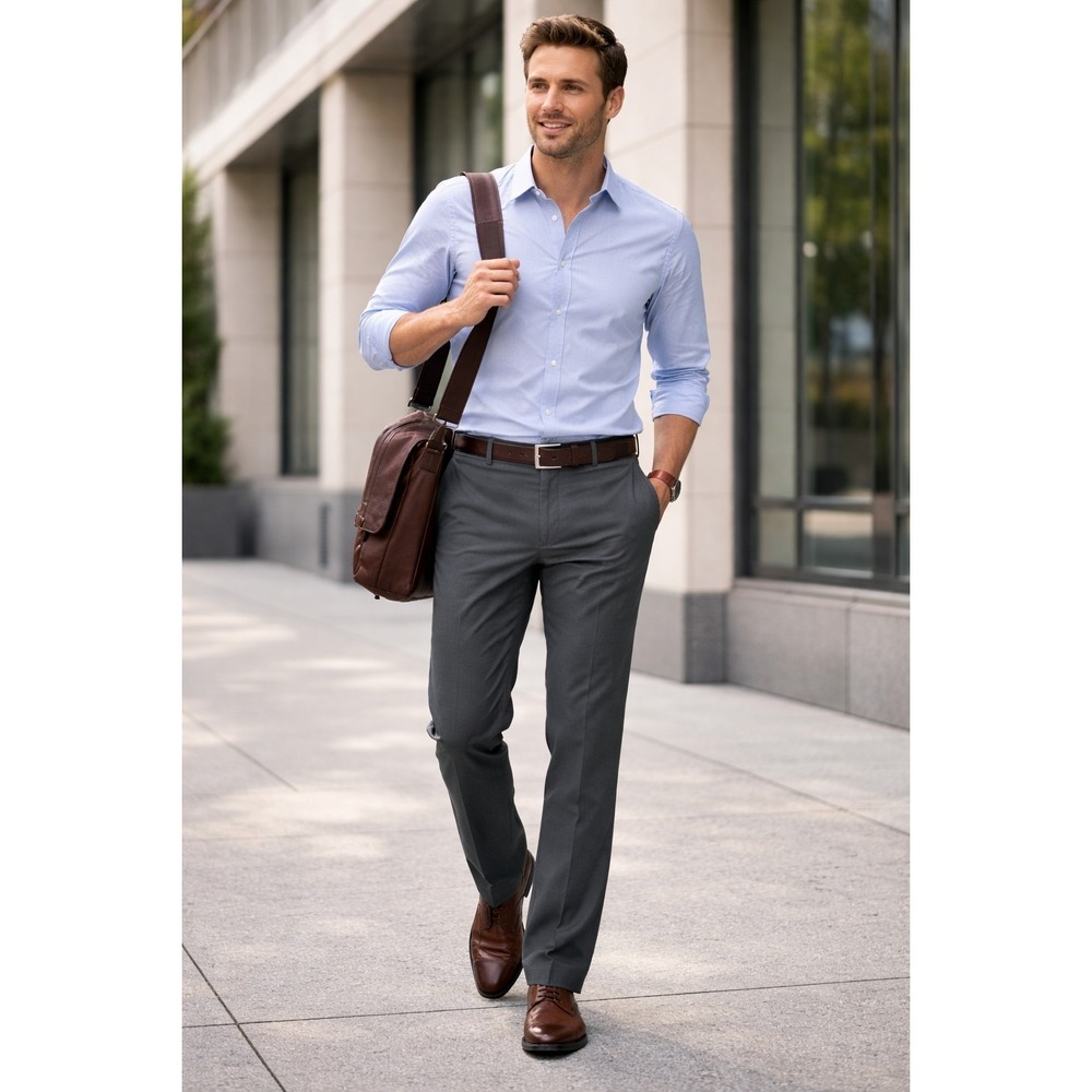 Eddie Bauer Mens 35x30 Gray Stretch Dress Pants Flat Front Performance Casual Ch